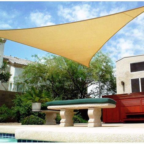 Voile d'ombrage triangulaire Beige jaune 3.6x3.6x3.6M-ombrage extérieur cour jardin auvent Anti-ultraviolet (1/4)