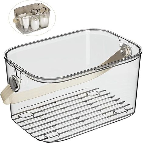 Contenitore portatile per doccia da 8 litri - Contenitore per il bagno con coperchio trasparente e foro di scarico, grande capacità con maniglie per accessori e prodotti per la cura