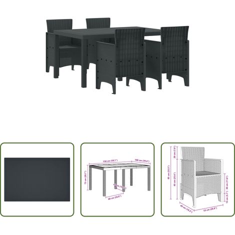 Gartenmöbel - Garten Essgruppe 5 pcs Anthrazit Polt Rattan (1/5)