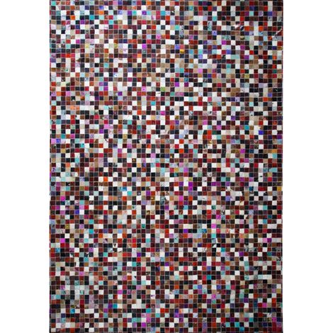 CUIR MOZAIQUE COLOR - Tapis en cuirs recyclés motif mosaïque marron multi 160x230 (1/5)