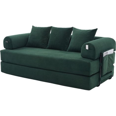 ELVMI Modulares Sofa 2-Sitzer mit Seitentasche und 3 Kissen, für Wohnzimmer, aus Corduroy, Smaragdgrün (1/5)