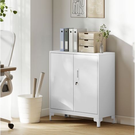 Armadio da ufficio in metallo bianco 80x35x91 cm, con ripiani FLORAGRACE (1/5)