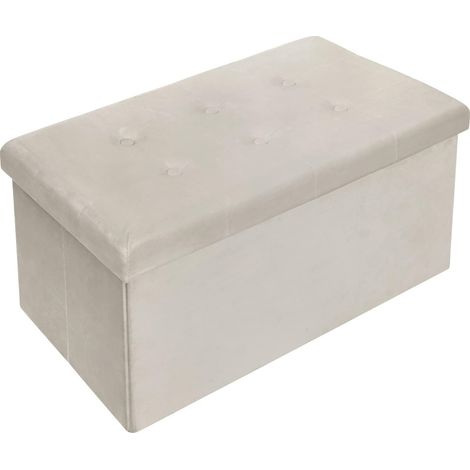 WOLTU Otomano y reposapié con Tapa Taburete Puff de Terciopelo Taburete Plegable de Almacenamiento 76x37.5x38 CM Crema (1/5)