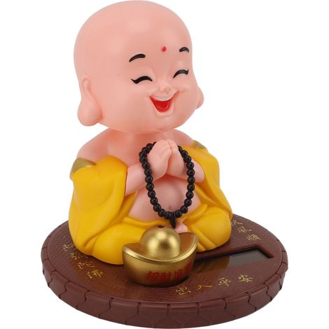 Petite figurine de moine à tête oscillante, alimentée à énergie solaire, pour bureau, fenêtre, tableau de bord de voiture, maison, restaurant, hôtel, café, jaune (1/5)