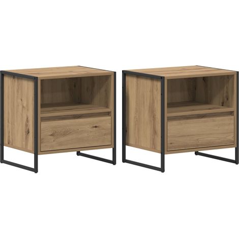 Maison Exclusive - Mesa de Noche con cajón 2 pcs Roble Artesanal