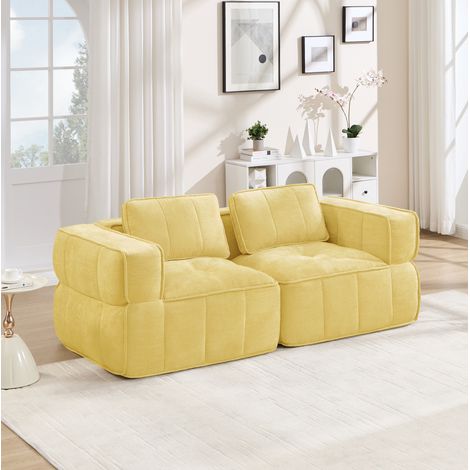 Canapé modulable 2 places 198x93x67 cm en tissu jaune, sans montage pour salon moderne FloraGrace (1/5)