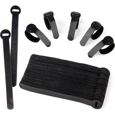 Lot de 60 attaches de câble noires réutilisables avec fermeture Velcro réglable pour PC, TV et bureau (1/4)
