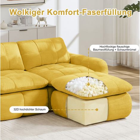 Modulares U-Sofa, 3-Sitzer, 264×160×68 cm, Chenille Gelb, 2 Ottomane – MEUBLIV (1/5)