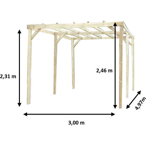 Habrita – Carport en pin traité autoclave 15m² – Toit plat sans couverture – Résistant à l'humidité et aux insectes – Fabrication européenne