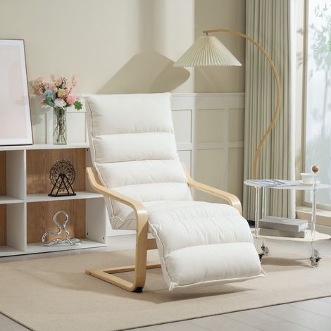 Lounge-Sessel mit verstellbarer Fußstütze, Samtbezug, Holzrahmen, 67 x 93 x 105 cm, Creme