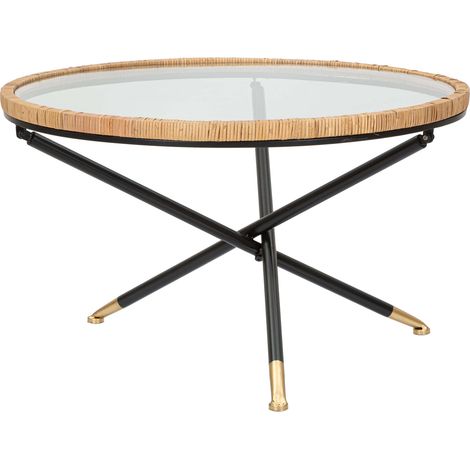 Mesa de Centro Langka, Detalle Efecto Ratán, Forma Redonda, Color Transparente, 80x80x47h cm Negro
