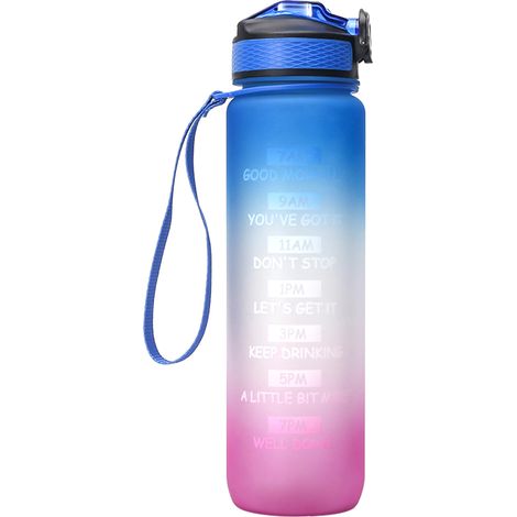 Botella de agua de 1000 ml con indicador de tiempo, libre de BPA, con pajita, ideal para la oficina, el gimnasio, el fitness, el camping y el ciclismo. (1/5)