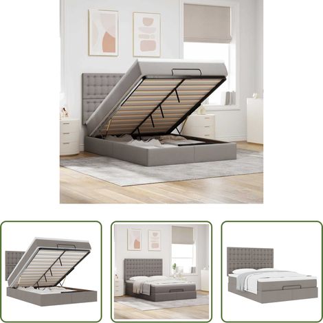 vidaXL Stauraum - Ottoman-Bett mit Matratze Taupe 140x200 cm Stoff (1/5)