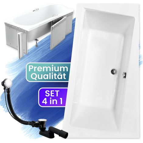 Badewanne Eckbadewanne 150x90 Rechts mit Styroporverkleidung, Ablauf & Füße GRATIS - Komplettset 4in1 Original Acryl Wanne Siphon - BADLAND INFINITY (1/5)