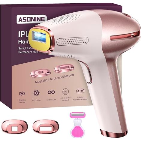 Pulsed Light Hair Remover with Cooling Function for Soft and Smooth Skin, 9 Intensity Levels, Permanent Laser Hair Removal, Available in Wired and Wireless Modes (Rose Gold) (1/5)