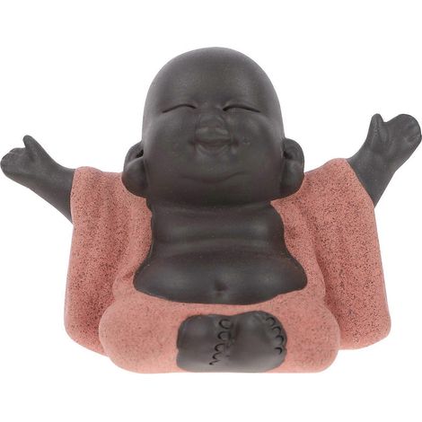 Statue de Bouddha Maitreya en céramique, sculpture pour le thé, figurine sculptée à la main, objet de décoration artisanale pour la cérémonie du thé à domicile (Style Sourire joyeux, Orange)-966.8cm-O (1/4)