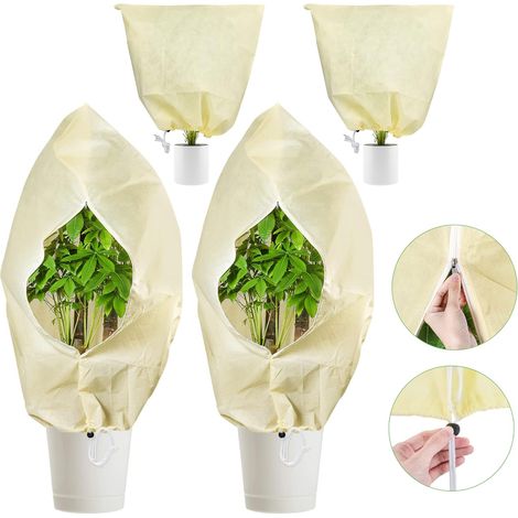 Couvre plantes protection hiver 120x180cm 4 housses anti gel réutilisables pour arbres et végétaux extérieurs-blanc cassé (1/4)