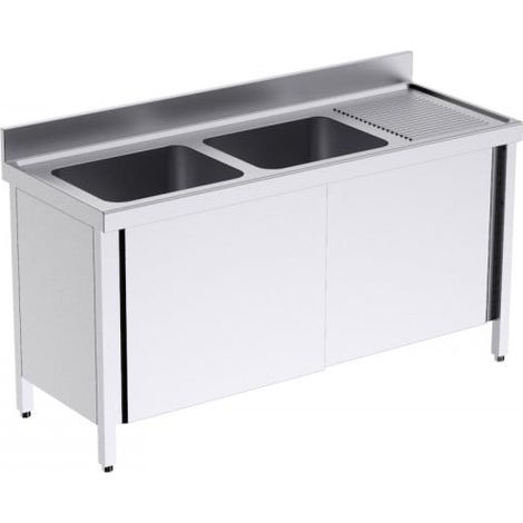 Plonge Inox Double avec Portes et Egouttoir Gamme 600 - Distform