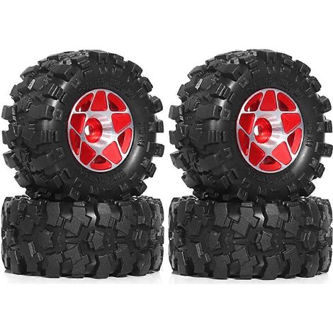 Satz roter Metall-Beadlock-Felgen und Reifen für 1/18 und 1/24 RC-Crawler-Autos (1/5)