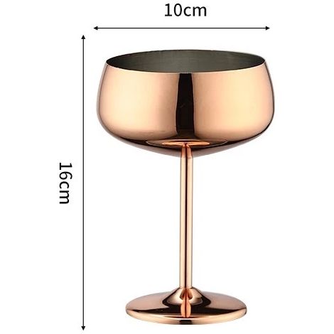 Verre à pied en acier inoxydable 304 (350 ml, or rose), idéal pour le vin, les bars, les restaurants et la consommation à domicile.