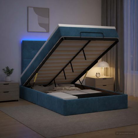 vidaXL Lit coffre avec matelas et LED Bleu foncé 120 x 190 cm Velours (1/5)