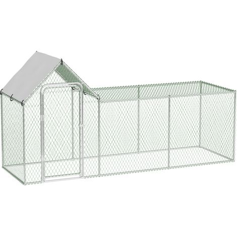 Grand Poulailler Métallique en Acier Galvanisé, Toit Imperméable, Anti-UV, Parc Grillagé Portable pour Poules Lapins 3x1x1m, Argenté