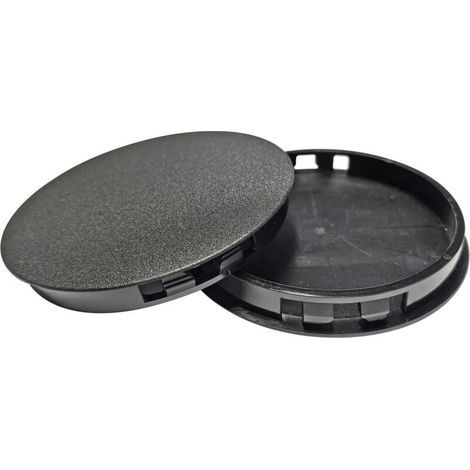 Set mit 2 Kunststoff-Knopfstopfen – 90 mm – Runde Clip-Aufsatzkappen für Möbelbohrungen – für Schränke, Schreibtische, Tische, Stühle, Kleiderschränke – Schwarz (1/5)