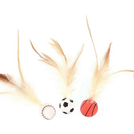 Ensemble de 3 balles interactives à plumes pour chat, balle rebondissante d'intérieur, pack combiné de balles flottantes haute élasticité pour animaux de compagnie (1/5)