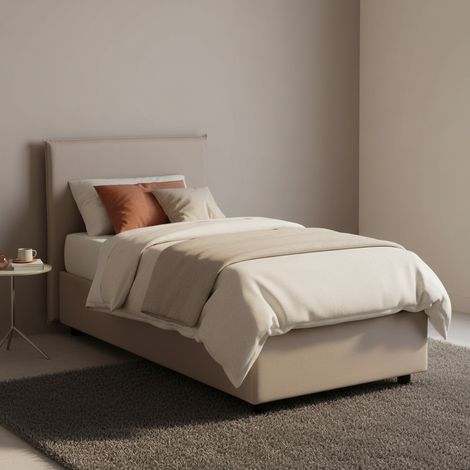 Talamo Italia Einzelbett Brunella, Containerbett mit Stoffbespannung, 100% Made in Italy, Frontöffnung, inklusive Matratze Cm 80x190, Turteltaube (1/5)