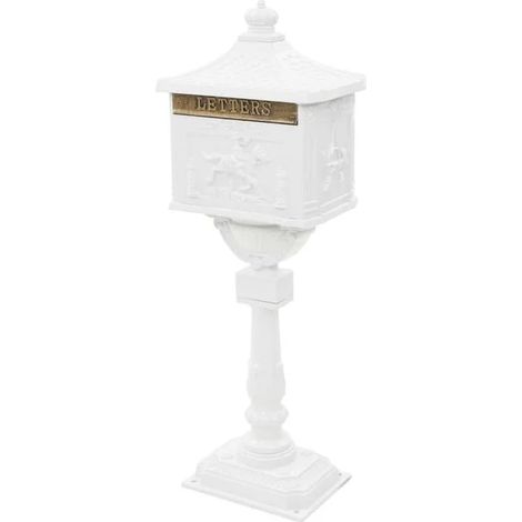 Boîte aux lettres rétro en aluminium, autoportante, antirouille, blanche (1/5)