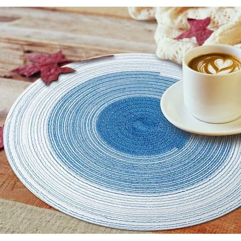 SHINING HOUSE Juego de 6 manteles individuales redondos de color azul pavo real para mesa de comedor, adecuados para fiestas navideñas, reuniones familiares y uso diario, 36 cm (1/5)