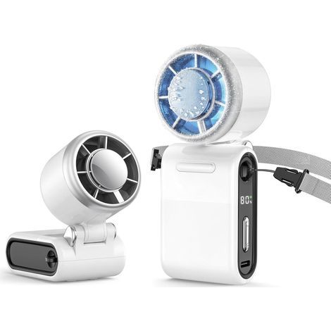 Mini-Tragbarer Ventilator mit Kühlplatte, 3-in-1 Wiederaufladbarer Taschenventilator mit 1-100 Geschwindigkeitsstufen und LED-Anzeige für Reisen, Outdoor-Aktivitäten, Camping und Wandern (Weiß) (1/5)