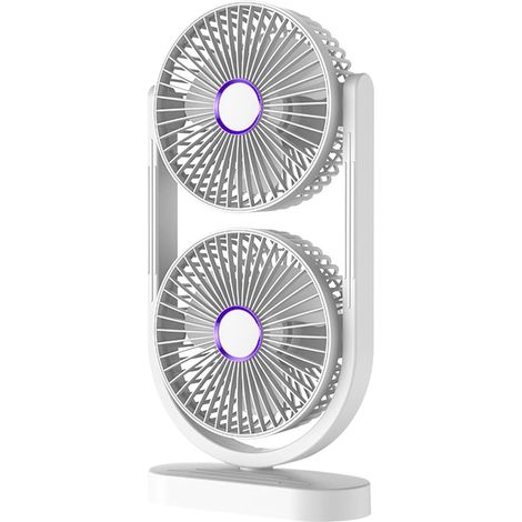 Mini-Turm-Tischventilator mit Oszillationsfunktion, leiser, wiederaufladbarer, tragbarer, USB-betriebener Tischventilator mit zwei Köpfen für den Sommer, 3 Windgeschwindigkeitsstufen, individuell anpa (1/3)