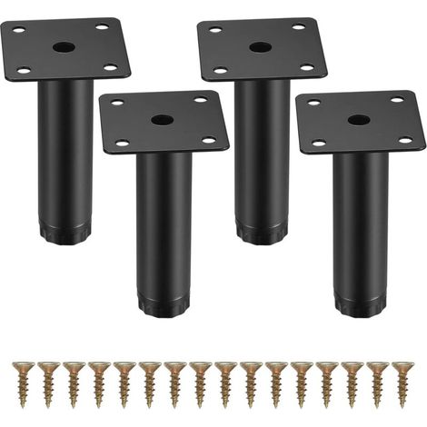 4 Pieces Furniture Legs, 10cm/4inch Adjustable Furniture Legs, Metal Fixing Support Feet for Furniture/Table/Chair/Desk/Kitchen/Cabinet/Sofa