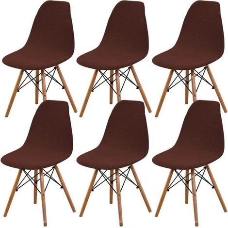 Housse de Chaise - Scandinave - Lot de 6 - Marron - Élastique et Antidérapante (1/4)