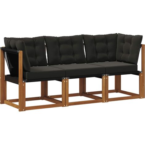 Outdoor Middle and Corner Sofa with Cushion 3 Piece Natural vidaXL