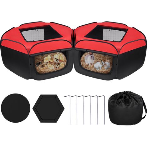 Couveuse pour Poussins, 2 Parc pour Petits Animaux Amovible, Cage pour Animaux avec Housse Fermetures éclair, clôture de Jardin Portable Hydrofuge pour l'intérieur (1/5)