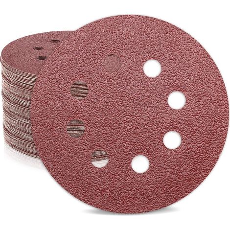30 perforierte Schleifscheiben, grobkörniges Schleifpapier für Exzenterschleifer mit Klettverschluss und Schleifplatte aus Aluminiumoxid.