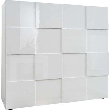 REBECCA - Meuble Rangement 2 Portes Blanc Laqué Weiss Relief Damiers (1/3)