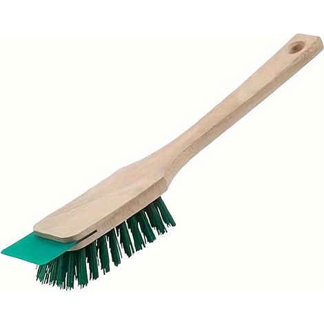 Geeignete Rasenmäherbürste mit Schaber - Robuste Kunststoffborsten und langer Holzgriff - Grün - Gartenbürste - Handbürste zur Reinigung des Rasenmähers
