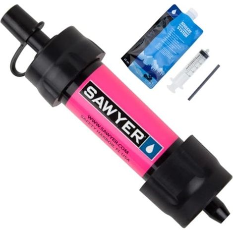 Tragbarer Strohhalm-Wasserreiniger, geeignet für Camping, Wandern und Notfälle, rosa.
