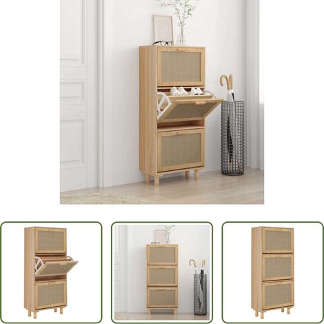 vidaXL Rattanschrank - Schuhschrank Braun 52x25x115 cm Holzwerkstoff & Rattan Natur (1/5)