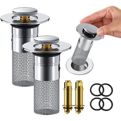 Bouchon Lavabo - Acier Inoxydable - Filtre Amovible Attrape-Cheveux - Diamètre 9,3 cm - 1 Pièce (1/4)