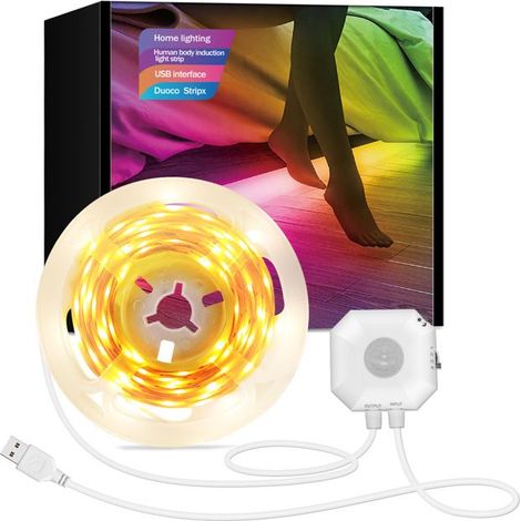 BelleRise - Bande LED d'intérieur avec détecteur de mouvement pour dressing, éclairage blanc chaud, branchement USB, 3 m, sans application. (1/5)