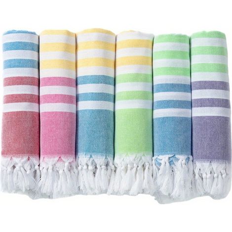 Serviette de plage turque à rayures éclatantes, séchage rapide, douce, légère avec détails à franges, parfaite pour la piscine, 1 unité. (1/5)