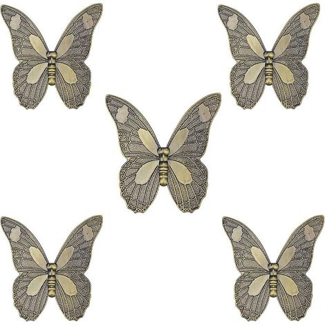 lot De 5 Poignes De Porte Ancienne Bouton De Meuble Vintage En Forme De Papillon Pour Tiroir Armoire Placard (1/5)