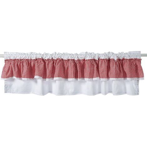 Rideau De Cuisine - 40 X 150 Cm - Coton - Quadrillage Rouge Et Blanc (1/5)