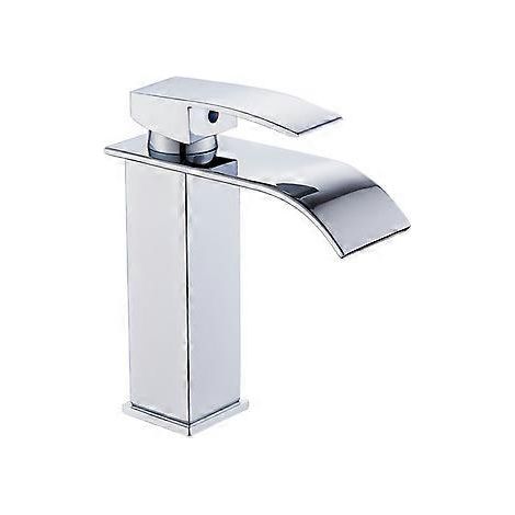 Moderne Wasserfall-Waschtischarmatur, elegante Wasserfall-Waschtischarmatur, Messing-Badezimmer-Mischbatterie, Warm- und Kaltwasseranschluss, verchromte Wasserfall-Waschtischarmatur