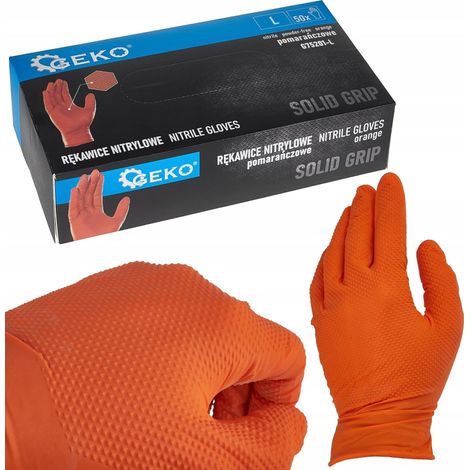 Gants en nitrile à prise solide, 50 pièces, taille L, orange (10) (1/3)