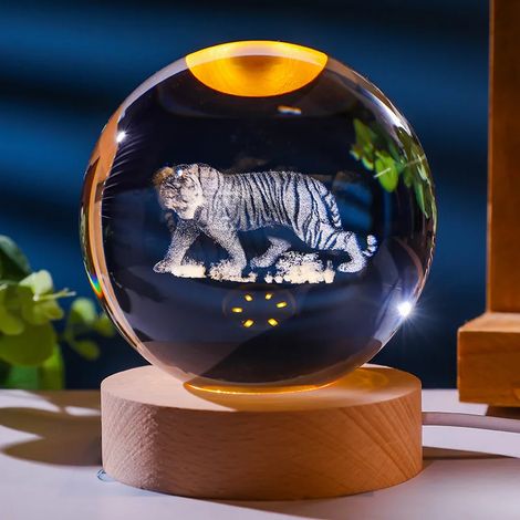 Veilleuse boule de cristal (lumière froide), lampe sculptée en 3D, décoration intérieure (1/2)